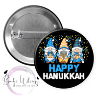 Happy Hanukkah - Cute Gnomes - Pin, Magnet or Badge Holder