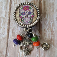 Beautiful Sugar Skull - Fancy Retractable Badge Holder
