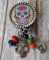 Beautiful Sugar Skull - Fancy Retractable Badge Holder