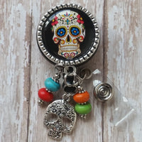 Beautiful Sugar Skull - Fancy Retractable Badge Holder