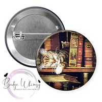 Cat/Kitty Sleeping with Books - Pin, Magnet or Badge Holder