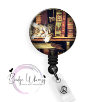 Cat/Kitty Sleeping with Books - Pin, Magnet or Badge Holder