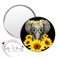 Cute Elephant & Sunflowers - 2 Color Options - Pin, Magnet or Badge Holder