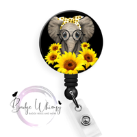 Cute Elephant & Sunflowers - 2 Color Options - Pin, Magnet or Badge Holder