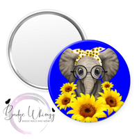 Cute Elephant & Sunflowers - 2 Color Options - Pin, Magnet or Badge Holder