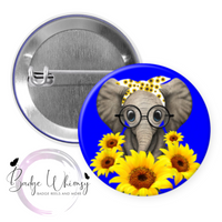 Cute Elephant & Sunflowers - 2 Color Options - Pin, Magnet or Badge Holder