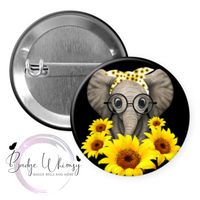 Cute Elephant & Sunflowers - 2 Color Options - Pin, Magnet or Badge Holder