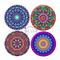 Set of 4 Beautiful Mandala Themed - 1.5 Inch Button - Magnets or Pins