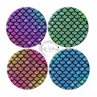 Set of 4 Mermaid Scale Themed - 1.5 Inch Button Magnets OR Pins
