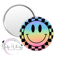 Smiley Face - Rainbow - Checkered - Pin, Magnet or Badge Holder