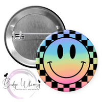 Smiley Face - Rainbow - Checkered - Pin, Magnet or Badge Holder