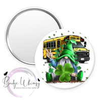 Happy St Patrick's Day - Gnome - School Bus - Pin, Magnet or Badge Holder