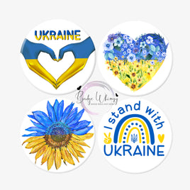 Ukraine Love & Support - 1.5 Inch Button - Set of 4 - Pins or Magnets