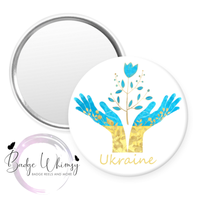 Ukraine Hands Flower in Blue & Yellow - Pin, Magnet or Badge Holder