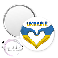 Ukraine Hand Heart - Pin, Magnet or Badge Holder