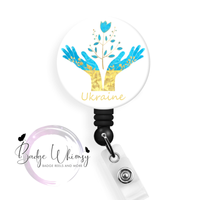 Ukraine Hands Flower in Blue & Yellow - Pin, Magnet or Badge Holder