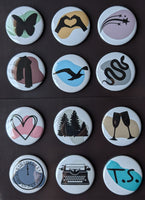 Taylor Inspired Eras Symbols - 1.5 Inch Buttons - Set of 12 Magnets or Pins