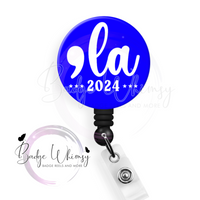 Vote Comma-La - 2 Color Options - Blue or Rainbow - Pin, Magnet or Badge Holder