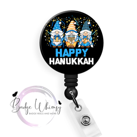 Happy Hanukkah - Cute Gnomes - Pin, Magnet or Badge Holder