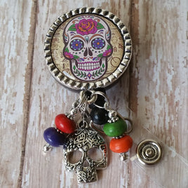 Beautiful Sugar Skull - Fancy Retractable Badge Holder