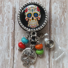 Beautiful Sugar Skull - Fancy Retractable Badge Holder