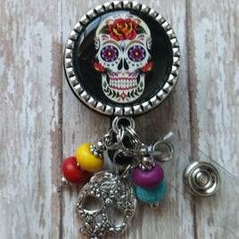 Beautiful Sugar Skull - Fancy Retractable Badge Holder