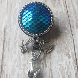 Mermaid Scales- Blue Hue  - Fancy Retractable Badge Holder