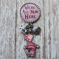 We're All Mad Here - Pink - 3 Charm Choices - Fancy Retractable Badge Holder