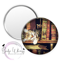 Cat/Kitty Sleeping with Books - Pin, Magnet or Badge Holder