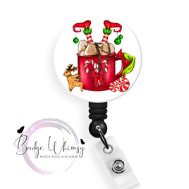 Elf in Mug of Cocoa - Christmas - Pin, Magnet or Badge Holder