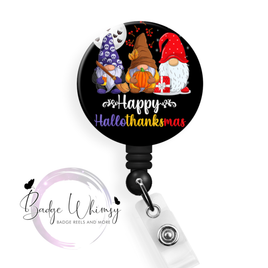 Happy Hallothanksmas Gnomes - Pin, Magnet or Badge Holder