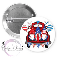 4th of July - Gnomes in Truck - Pin, Magnet or Badge Holder