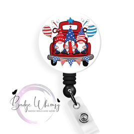 4th of July - Gnomes in Truck - Pin, Magnet or Badge Holder