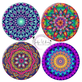 Set of 4 Beautiful Mandala Themed - 1.5 Inch Button - Magnets or Pins