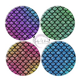 Set of 4 Mermaid Scale Themed - 1.5 Inch Button Magnets OR Pins