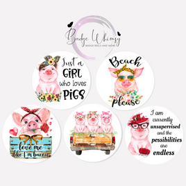 Cute and Funny Pig Assortment - Set of 5 - Choose Magnets or Pins