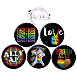 Pride - Ally - Love - Themed - Set of 5  - Choose Magnets or Pins