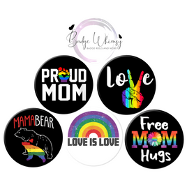 Proud Mama Bear - Pride - Love - Themed - Set of 5 - Choose Magnets or Pins