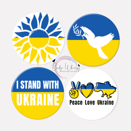 Ukraine Love & Support - 1.5 Inch Button - Set of 4 - Magnets or Pins