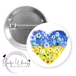 Ukraine Heart Floral Watercolor Image - Pin, Magnet or Badge Holder