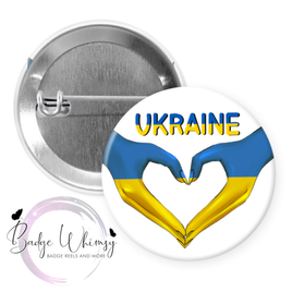 Ukraine Hand Heart - Pin, Magnet or Badge Holder