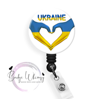 Ukraine Hand Heart - Pin, Magnet or Badge Holder