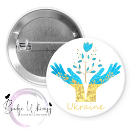 Ukraine Hands Flower in Blue & Yellow - Pin, Magnet or Badge Holder