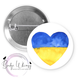 Ukraine Heart Watercolor Image - Pin, Magnet or Badge Holder
