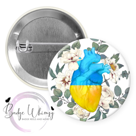 Ukraine Beautiful Heart Anatomy in Blue & Yellow - Pin, Magnet or Badge Holder