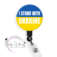 I Stand with Ukraine Flag - Pin, Magnet or Badge Holder